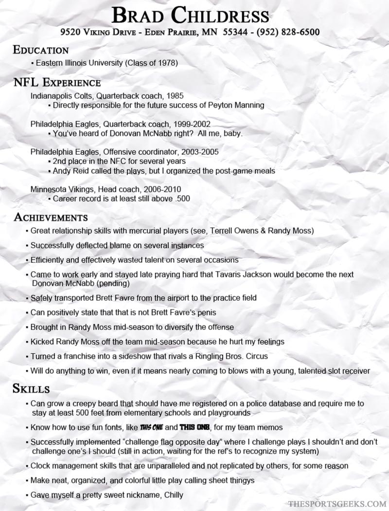 Sports career resume